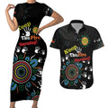 NAIDOC 2024 Indigenous Aboriginal Couples Matching Short Sleeve Bodycon Dress and Hawaiian Shirt The Fire Burns Forever