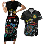 NAIDOC 2024 Indigenous Aboriginal Couples Matching Short Sleeve Bodycon Dress and Hawaiian Shirt The Fire Burns Forever