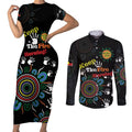 NAIDOC 2024 Indigenous Aboriginal Couples Matching Short Sleeve Bodycon Dress and Long Sleeve Button Shirt The Fire Burns Forever