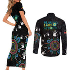 NAIDOC 2024 Indigenous Aboriginal Couples Matching Short Sleeve Bodycon Dress and Long Sleeve Button Shirt The Fire Burns Forever