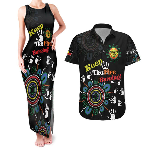 NAIDOC 2024 Indigenous Aboriginal Couples Matching Tank Maxi Dress and Hawaiian Shirt The Fire Burns Forever