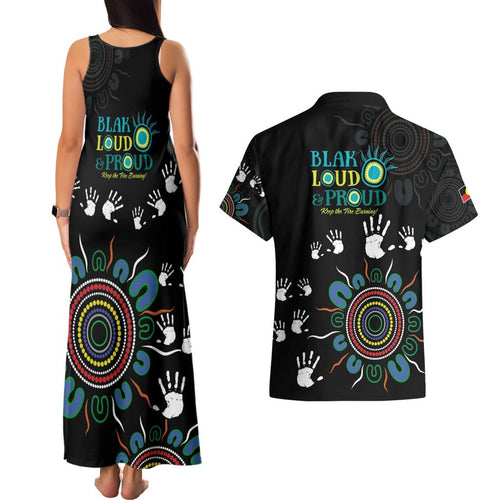NAIDOC 2024 Indigenous Aboriginal Couples Matching Tank Maxi Dress and Hawaiian Shirt The Fire Burns Forever