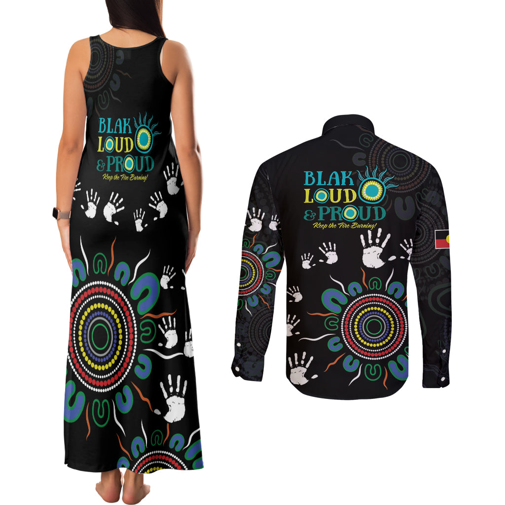 NAIDOC 2024 Indigenous Aboriginal Couples Matching Tank Maxi Dress and Long Sleeve Button Shirt The Fire Burns Forever