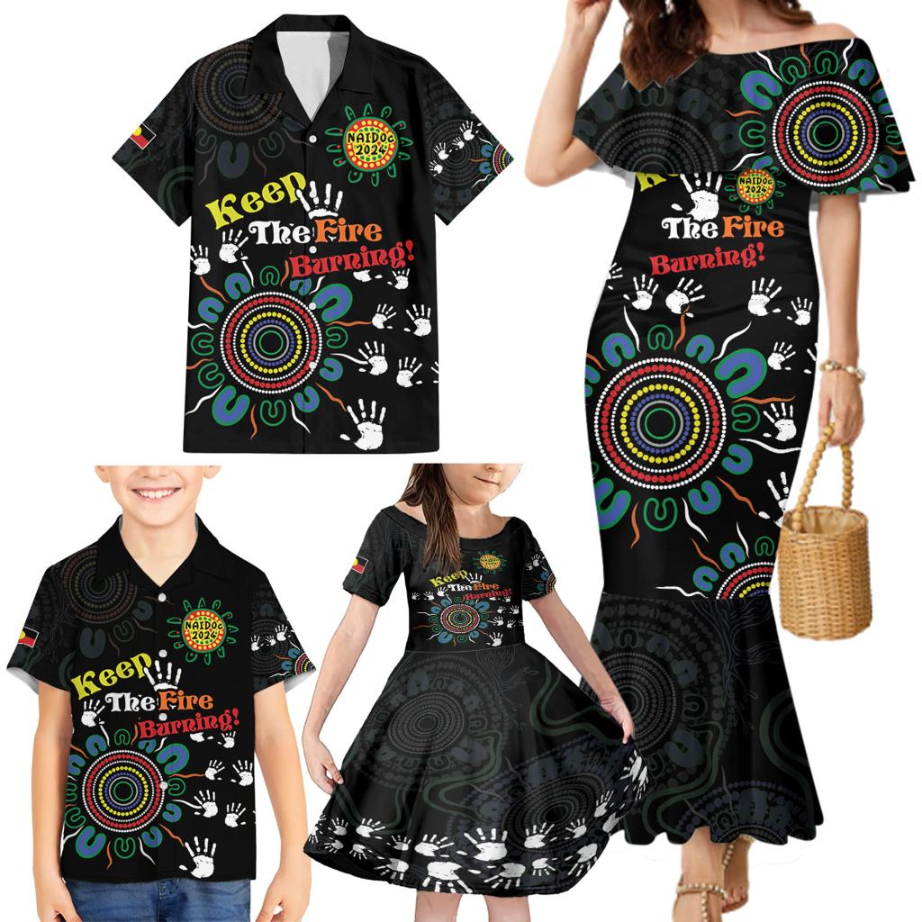 NAIDOC 2024 Indigenous Aboriginal Family Matching Mermaid Dress and Hawaiian Shirt The Fire Burns Forever