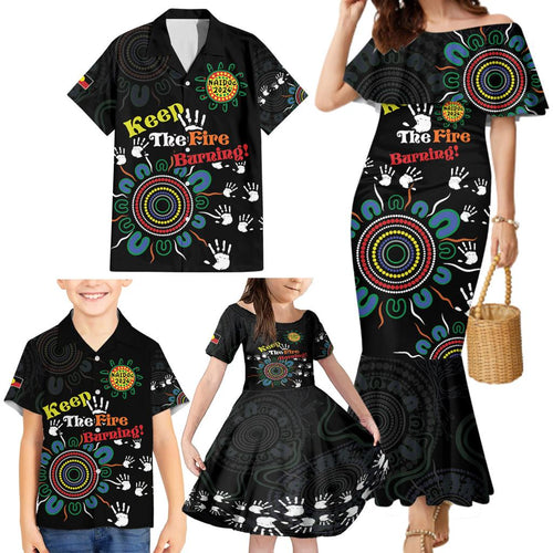 NAIDOC 2024 Indigenous Aboriginal Family Matching Mermaid Dress and Hawaiian Shirt The Fire Burns Forever