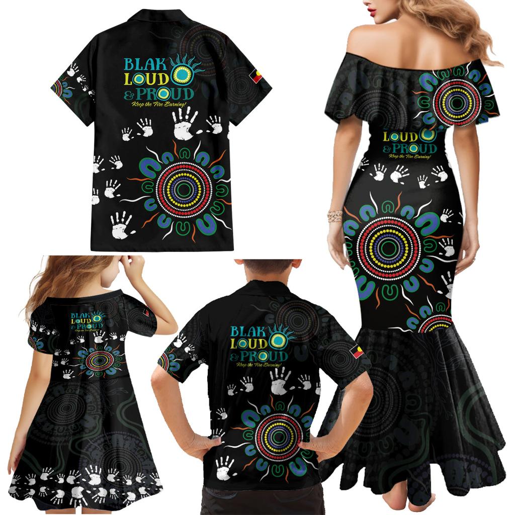NAIDOC 2024 Indigenous Aboriginal Family Matching Mermaid Dress and Hawaiian Shirt The Fire Burns Forever