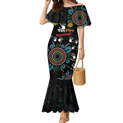 NAIDOC 2024 Indigenous Aboriginal Family Matching Mermaid Dress and Hawaiian Shirt The Fire Burns Forever