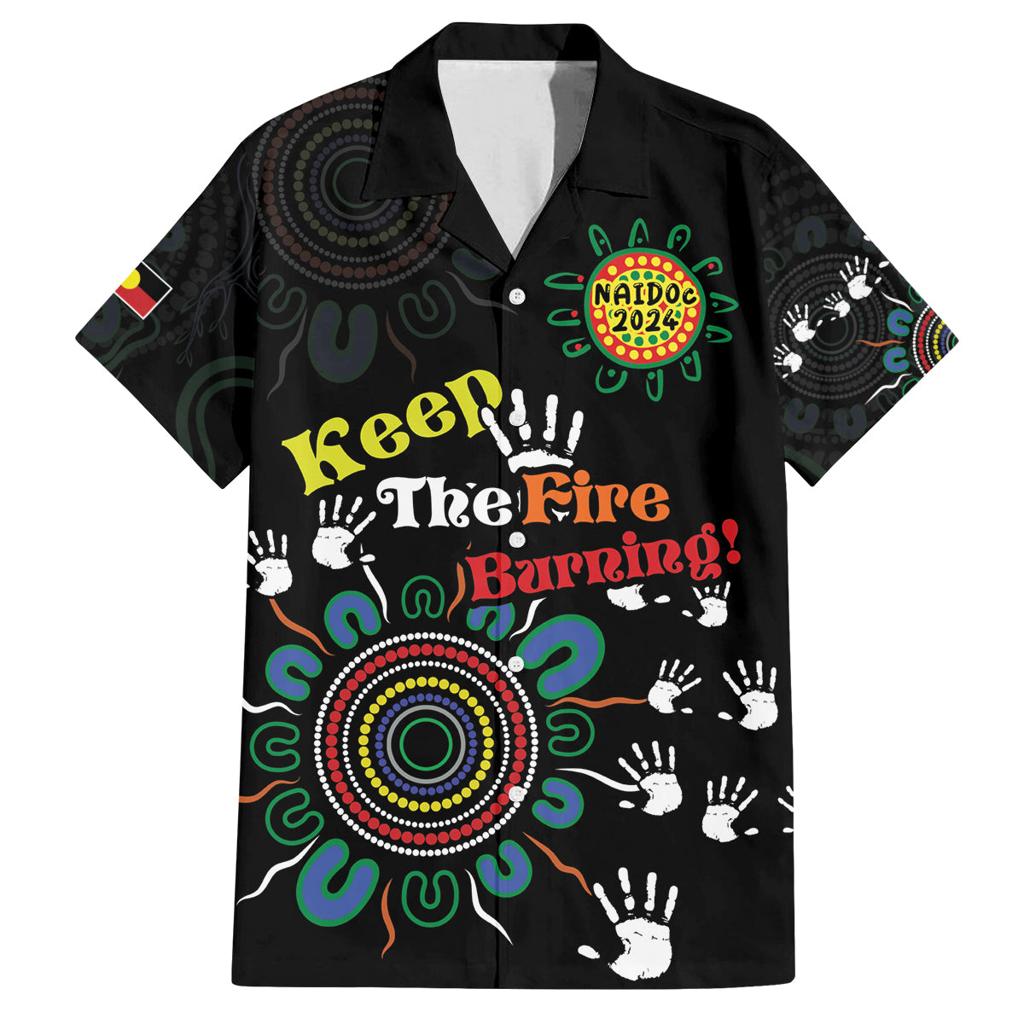 NAIDOC 2024 Indigenous Aboriginal Family Matching Off The Shoulder Long Sleeve Dress and Hawaiian Shirt The Fire Burns Forever
