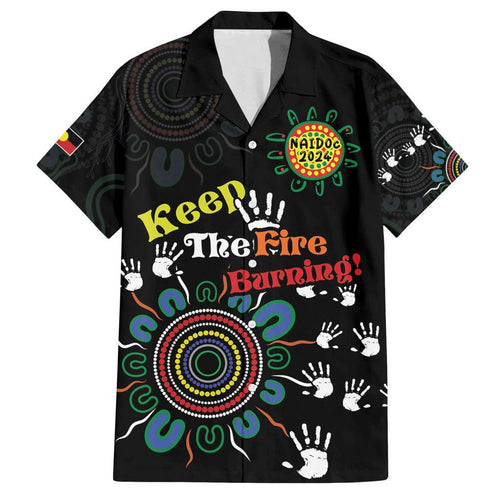 NAIDOC 2024 Indigenous Aboriginal Family Matching Off The Shoulder Long Sleeve Dress and Hawaiian Shirt The Fire Burns Forever