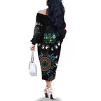 NAIDOC 2024 Indigenous Aboriginal Family Matching Off The Shoulder Long Sleeve Dress and Hawaiian Shirt The Fire Burns Forever