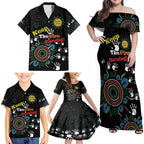 NAIDOC 2024 Indigenous Aboriginal Family Matching Off Shoulder Maxi Dress and Hawaiian Shirt The Fire Burns Forever