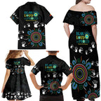 NAIDOC 2024 Indigenous Aboriginal Family Matching Off Shoulder Maxi Dress and Hawaiian Shirt The Fire Burns Forever