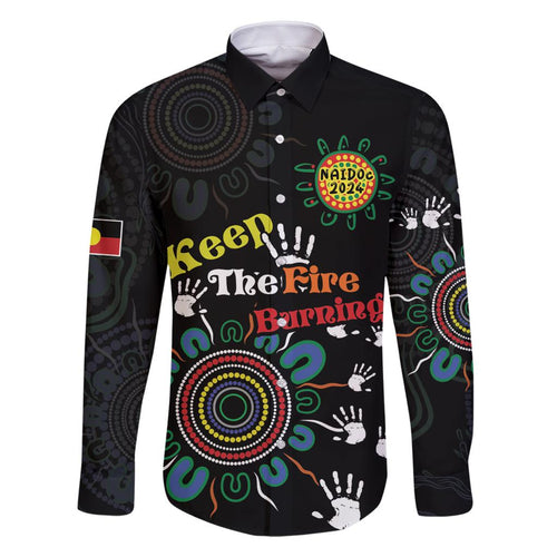 NAIDOC 2024 Indigenous Aboriginal Family Matching Off Shoulder Maxi Dress and Hawaiian Shirt The Fire Burns Forever