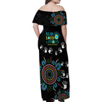 NAIDOC 2024 Indigenous Aboriginal Family Matching Off Shoulder Maxi Dress and Hawaiian Shirt The Fire Burns Forever