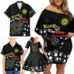 NAIDOC 2024 Indigenous Aboriginal Family Matching Off Shoulder Short Dress and Hawaiian Shirt The Fire Burns Forever