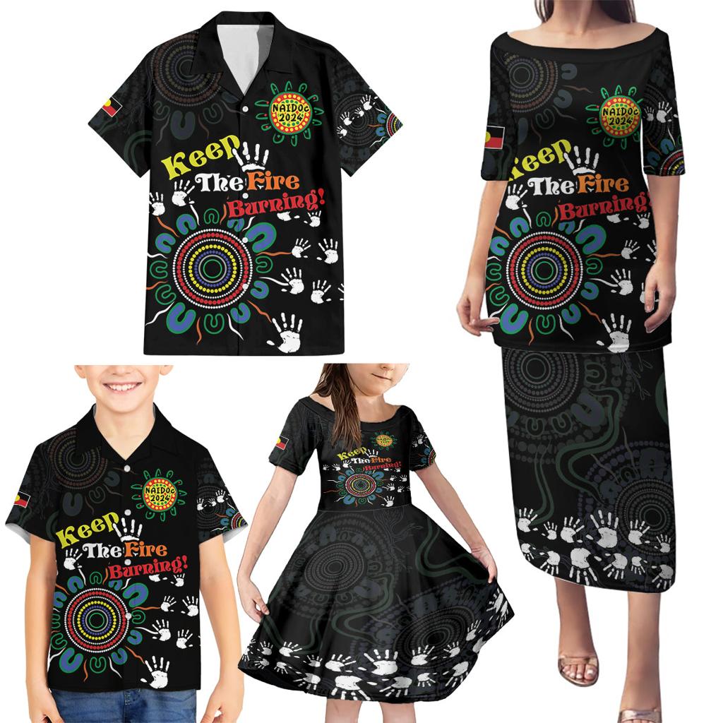NAIDOC 2024 Indigenous Aboriginal Family Matching Puletasi and Hawaiian Shirt The Fire Burns Forever