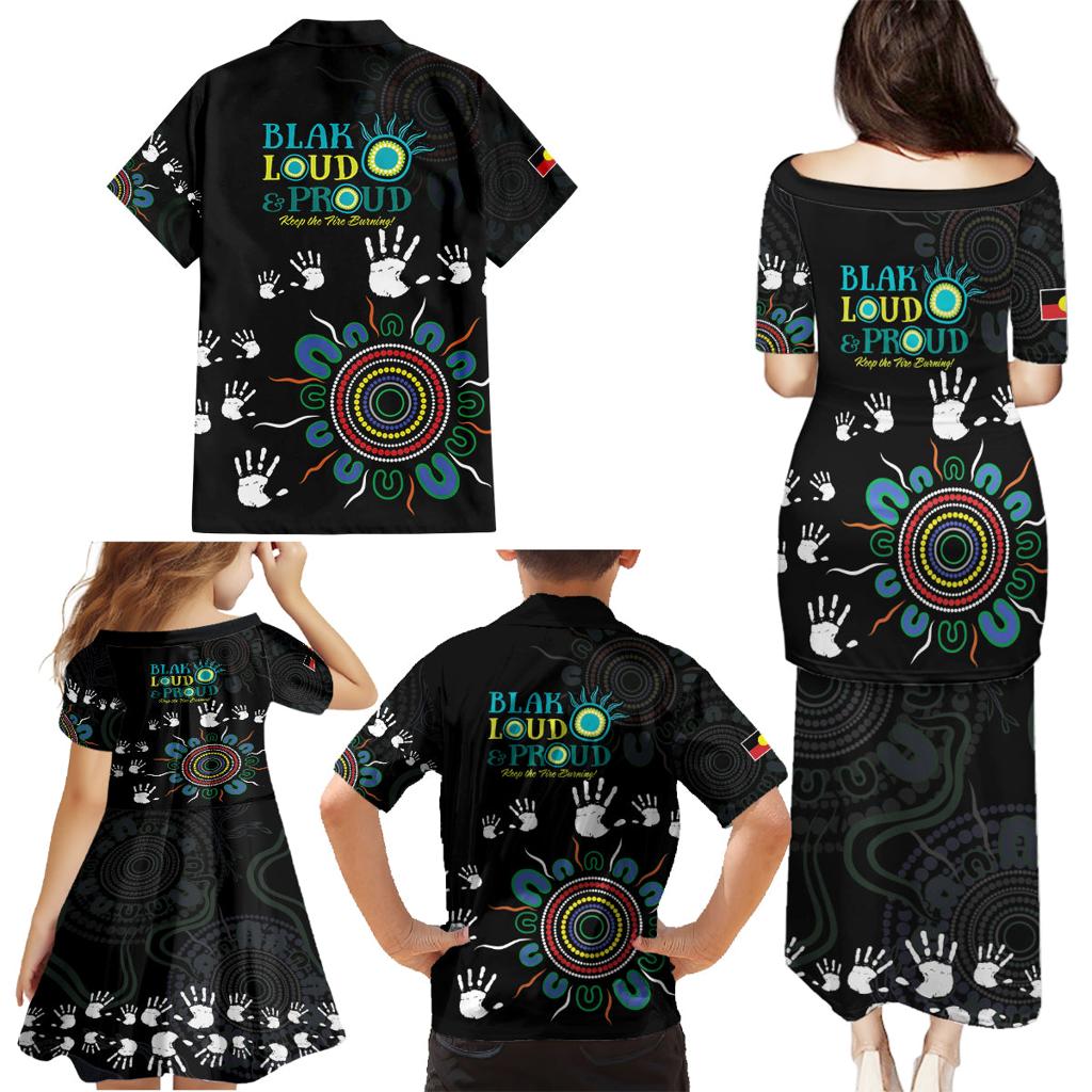 NAIDOC 2024 Indigenous Aboriginal Family Matching Puletasi and Hawaiian Shirt The Fire Burns Forever