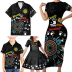 NAIDOC 2024 Indigenous Aboriginal Family Matching Short Sleeve Bodycon Dress and Hawaiian Shirt The Fire Burns Forever