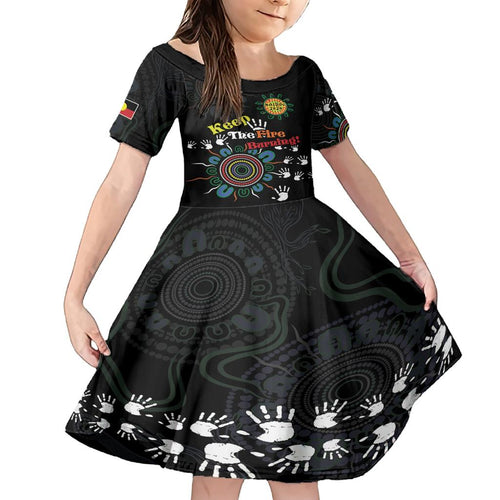 NAIDOC 2024 Indigenous Aboriginal Family Matching Short Sleeve Bodycon Dress and Hawaiian Shirt The Fire Burns Forever