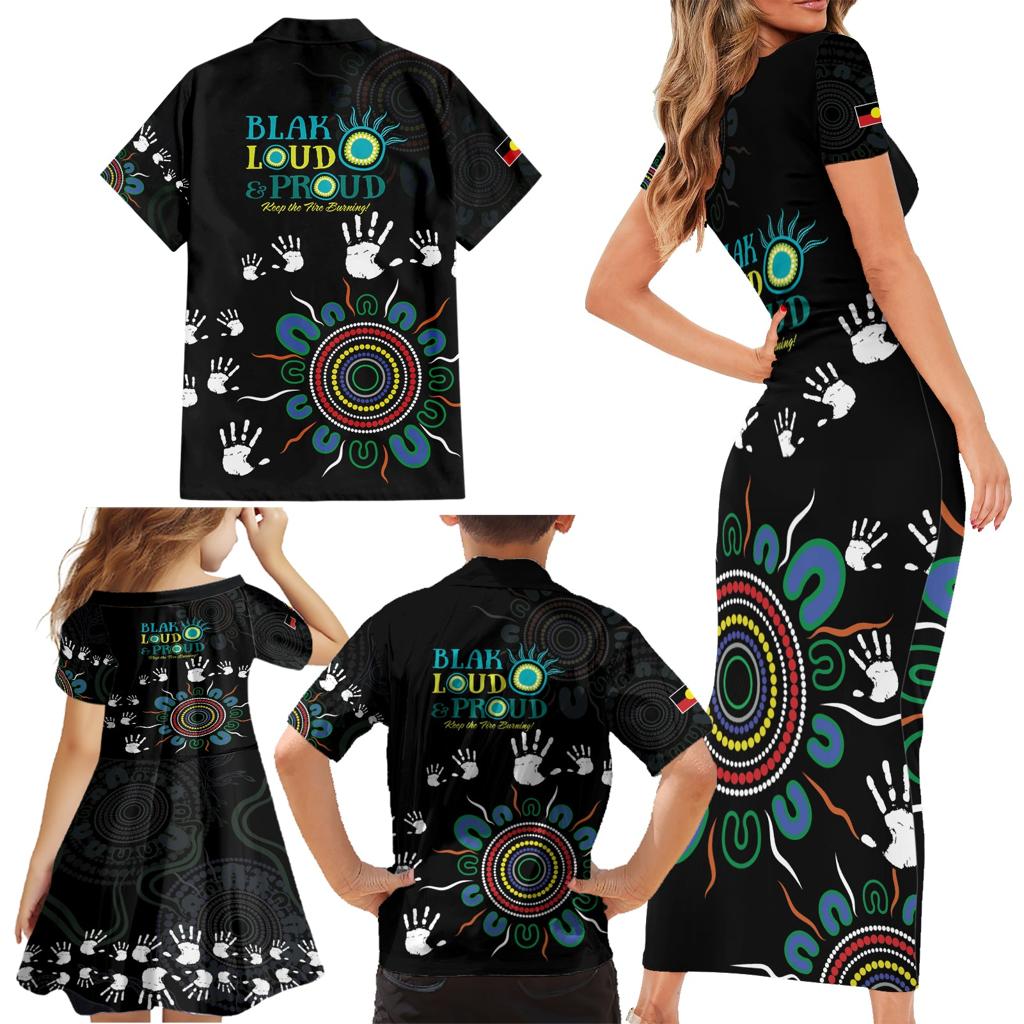 NAIDOC 2024 Indigenous Aboriginal Family Matching Short Sleeve Bodycon Dress and Hawaiian Shirt The Fire Burns Forever