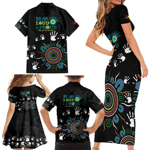 NAIDOC 2024 Indigenous Aboriginal Family Matching Short Sleeve Bodycon Dress and Hawaiian Shirt The Fire Burns Forever