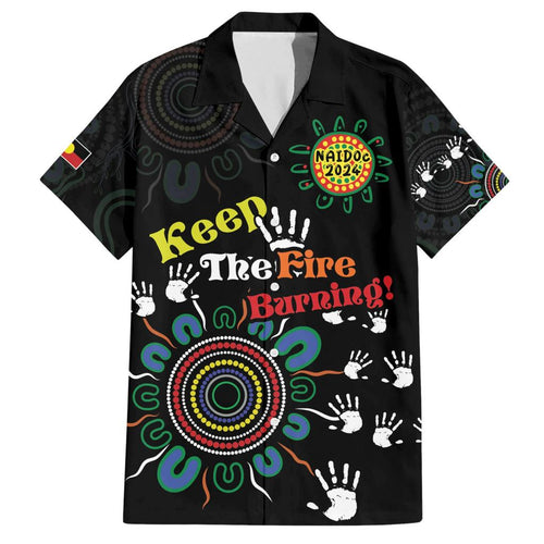 NAIDOC 2024 Indigenous Aboriginal Family Matching Short Sleeve Bodycon Dress and Hawaiian Shirt The Fire Burns Forever