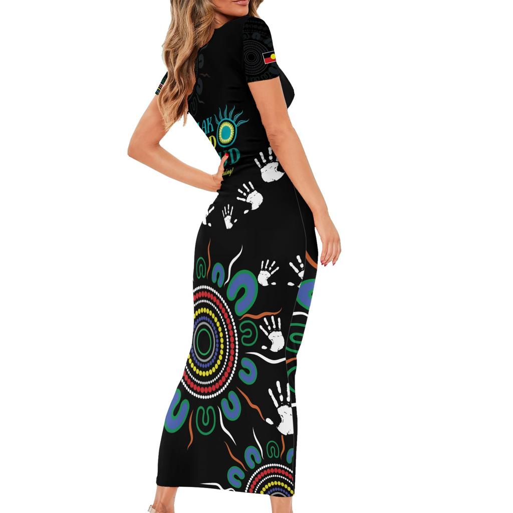 NAIDOC 2024 Indigenous Aboriginal Family Matching Short Sleeve Bodycon Dress and Hawaiian Shirt The Fire Burns Forever