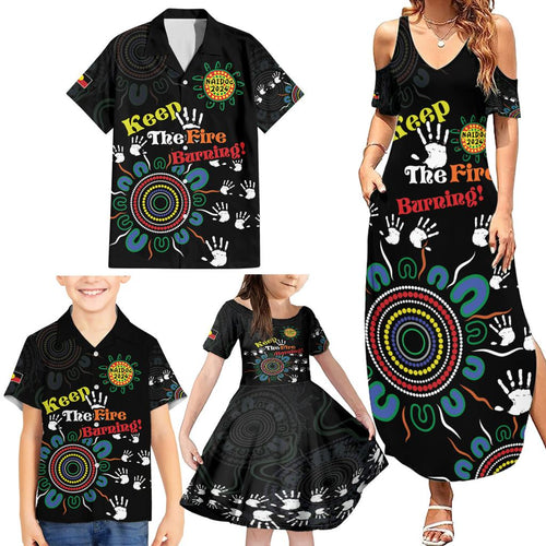 NAIDOC 2024 Indigenous Aboriginal Family Matching Summer Maxi Dress and Hawaiian Shirt The Fire Burns Forever