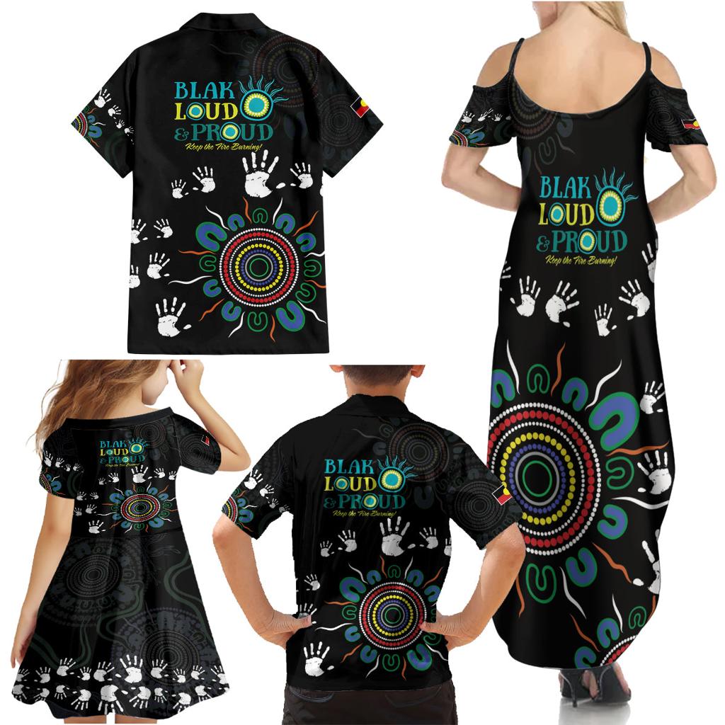 NAIDOC 2024 Indigenous Aboriginal Family Matching Summer Maxi Dress and Hawaiian Shirt The Fire Burns Forever