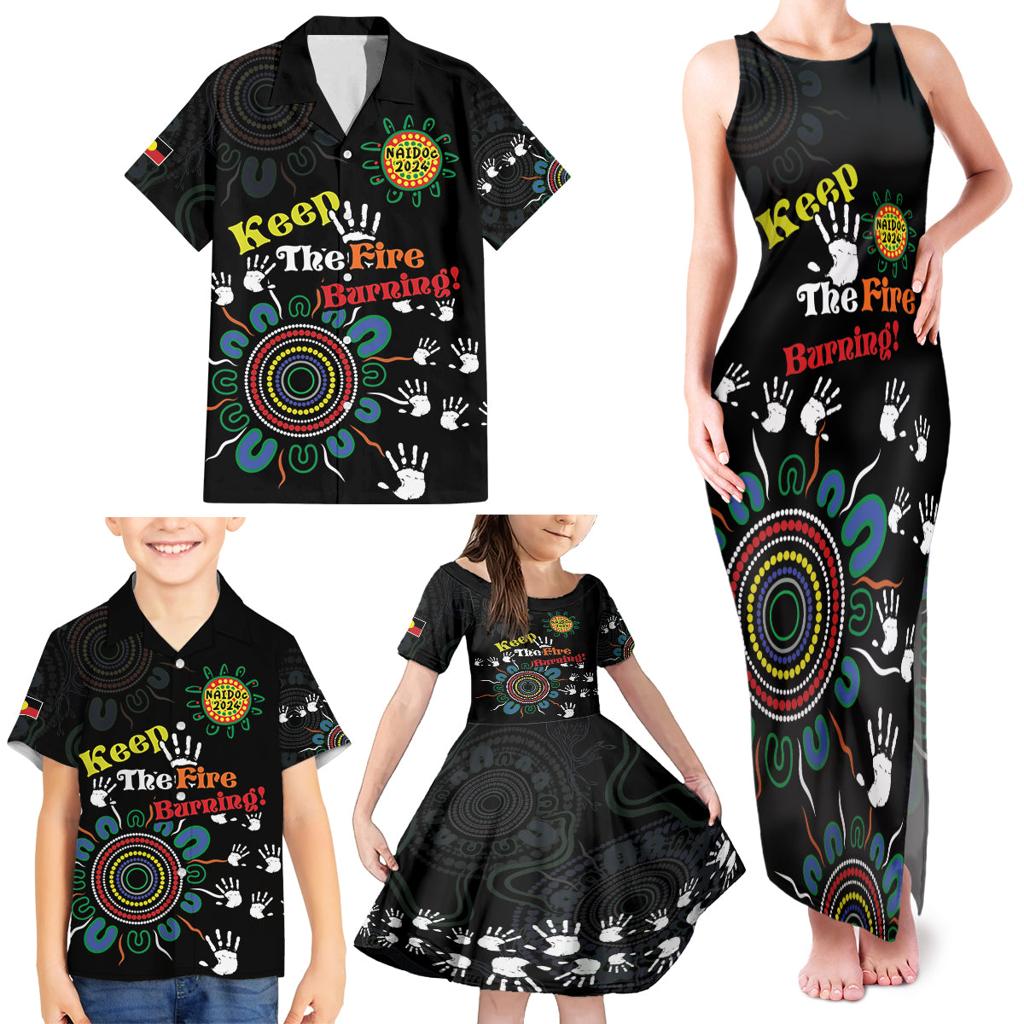 NAIDOC 2024 Indigenous Aboriginal Family Matching Tank Maxi Dress and Hawaiian Shirt The Fire Burns Forever