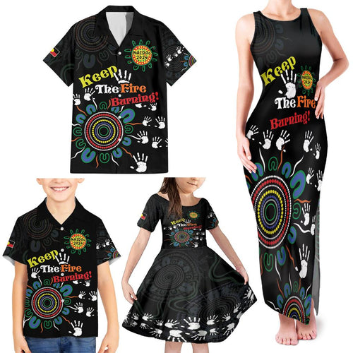 NAIDOC 2024 Indigenous Aboriginal Family Matching Tank Maxi Dress and Hawaiian Shirt The Fire Burns Forever