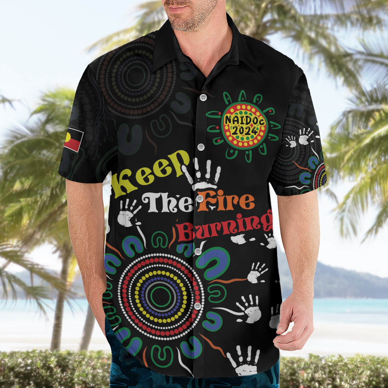 NAIDOC 2024 Indigenous Aboriginal Hawaiian Shirt The Fire Burns Forever