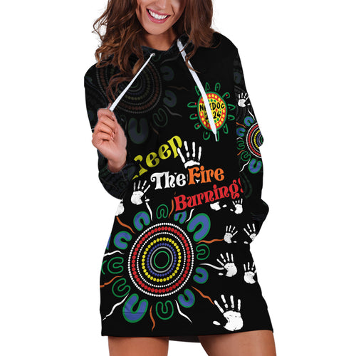 NAIDOC 2024 Indigenous Aboriginal Hoodie Dress The Fire Burns Forever