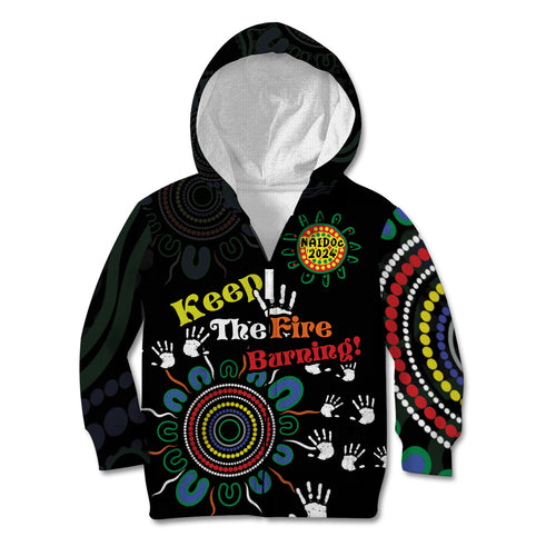 NAIDOC 2024 Indigenous Aboriginal Kid Hoodie The Fire Burns Forever