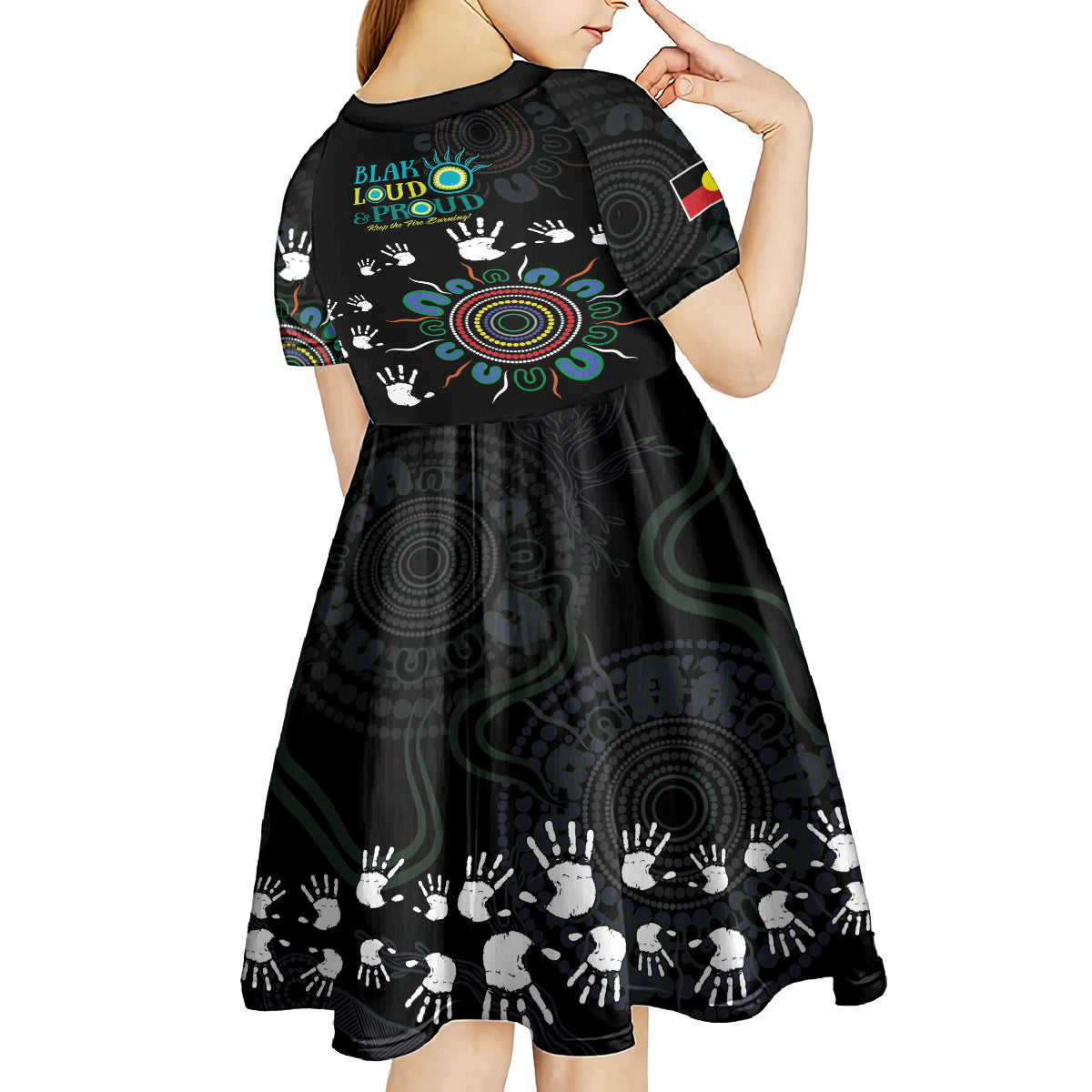 NAIDOC 2024 Indigenous Aboriginal Kid Short Sleeve Dress The Fire Burns Forever
