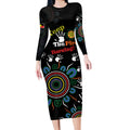 NAIDOC 2024 Indigenous Aboriginal Long Sleeve Bodycon Dress The Fire Burns Forever