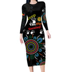 NAIDOC 2024 Indigenous Aboriginal Long Sleeve Bodycon Dress The Fire Burns Forever