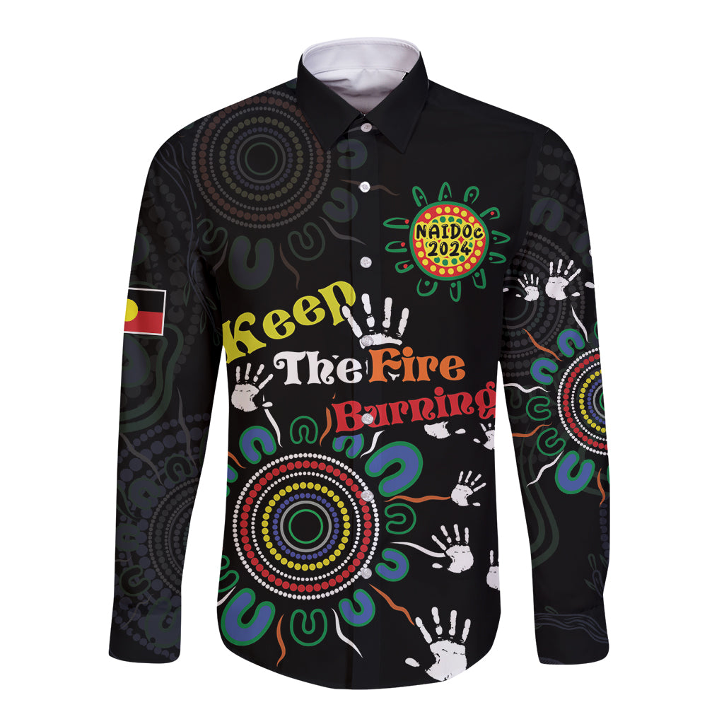 NAIDOC 2024 Indigenous Aboriginal Long Sleeve Button Shirt The Fire Burns Forever