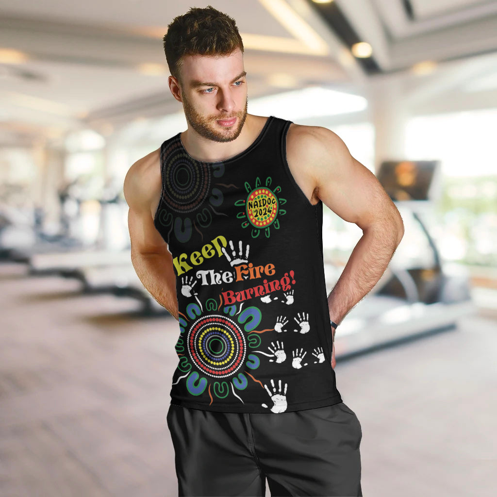 NAIDOC 2024 Indigenous Aboriginal Men Tank Top The Fire Burns Forever