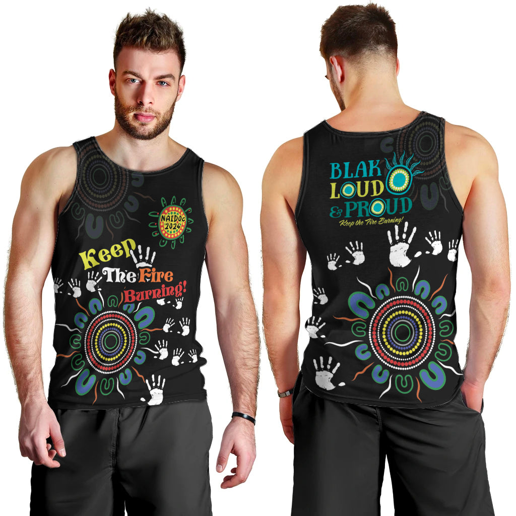 NAIDOC 2024 Indigenous Aboriginal Men Tank Top The Fire Burns Forever