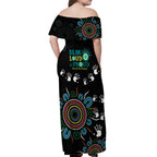 NAIDOC 2024 Indigenous Aboriginal Off Shoulder Maxi Dress The Fire Burns Forever
