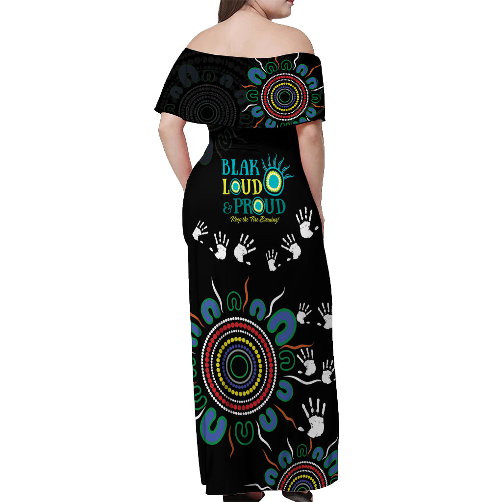 NAIDOC 2024 Indigenous Aboriginal Off Shoulder Maxi Dress The Fire Burns Forever