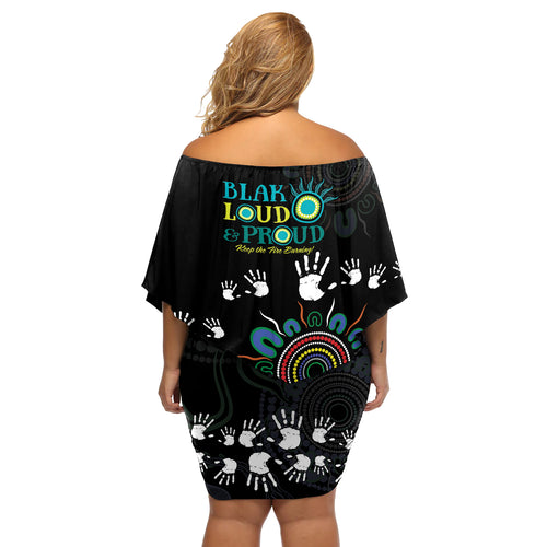 NAIDOC 2024 Indigenous Aboriginal Off Shoulder Short Dress The Fire Burns Forever