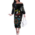 NAIDOC 2024 Indigenous Aboriginal Off The Shoulder Long Sleeve Dress The Fire Burns Forever
