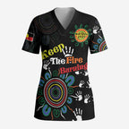 NAIDOC 2024 Indigenous Aboriginal Scrub Top The Fire Burns Forever - Aussie Hoodie