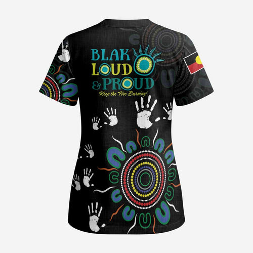 NAIDOC 2024 Indigenous Aboriginal Scrub Top The Fire Burns Forever - Aussie Hoodie