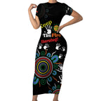 NAIDOC 2024 Indigenous Aboriginal Short Sleeve Bodycon Dress The Fire Burns Forever