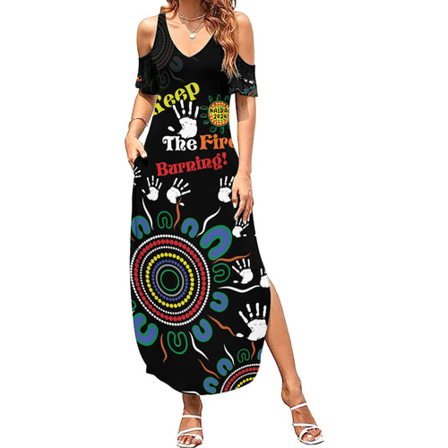 NAIDOC 2024 Indigenous Aboriginal Summer Maxi Dress The Fire Burns Forever