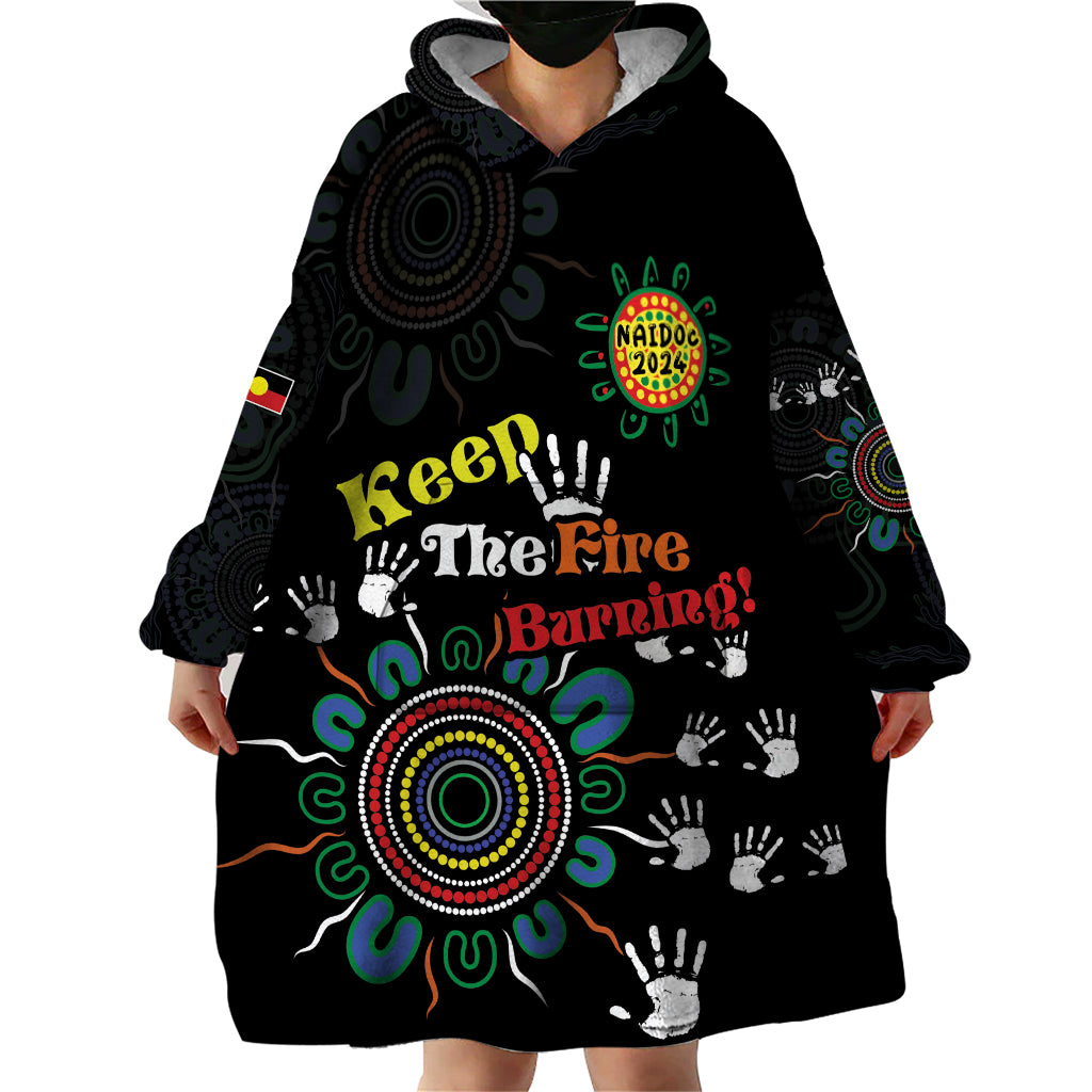 NAIDOC 2024 Indigenous Aboriginal Wearable Blanket Hoodie The Fire Burns Forever