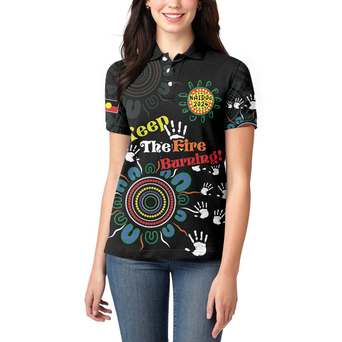 NAIDOC 2024 Indigenous Aboriginal Women Polo Shirt The Fire Burns Forever